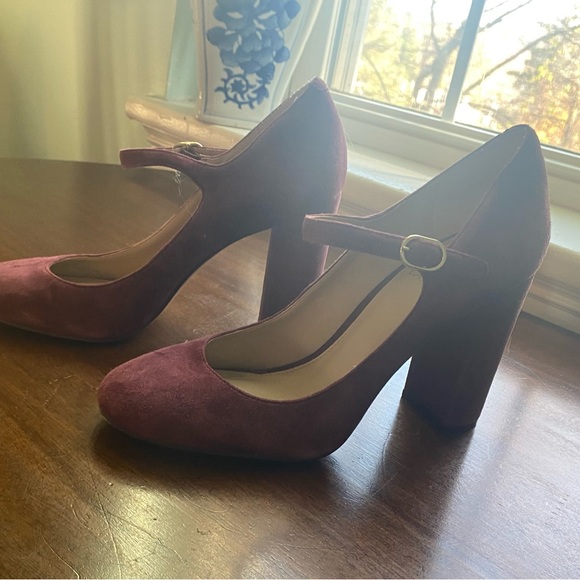 Vince Camuto Suede VP Scarlotte Plum Burgundy Block Maryjane Round Toe Heels 9 - Picture 6 of 11